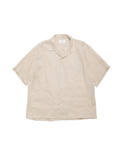 MARKAWARE New Open Collar S/S Shirt Hemp Shirting Taupe