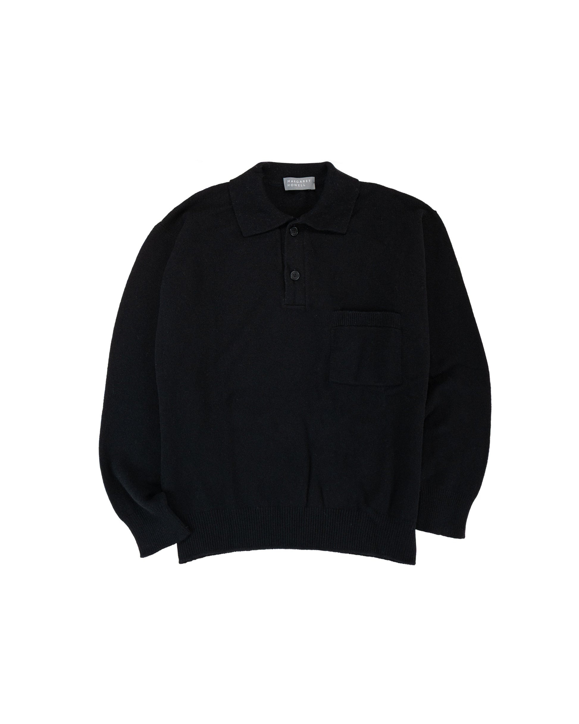 lost & found Margaret Howell Margaret Howell Seamless Pocket Polo Shirt Merino Cashmere Black