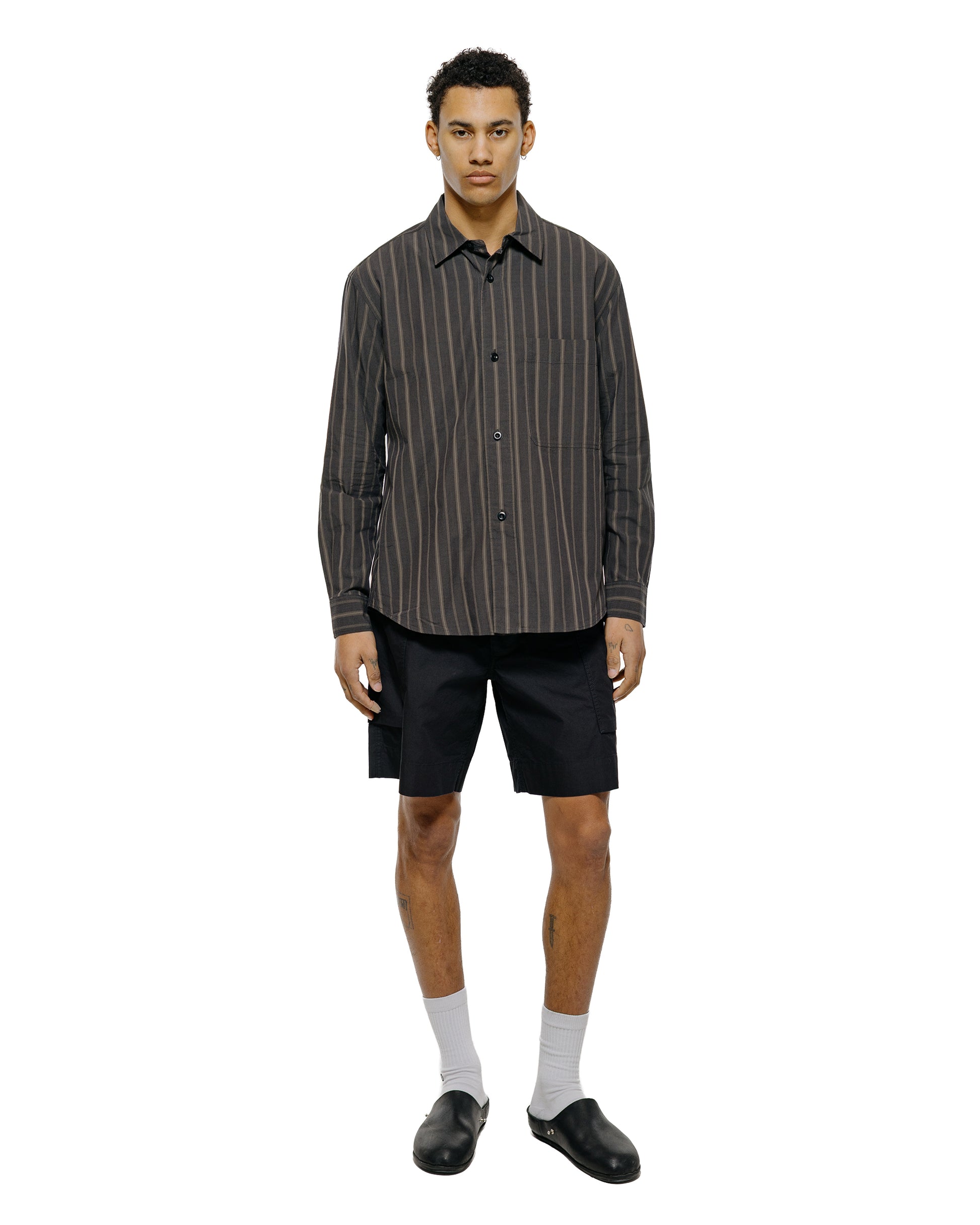 lost & found Margaret Howell MHL Basic Shirt Bold Stripe Cotton Off Black/Khaki