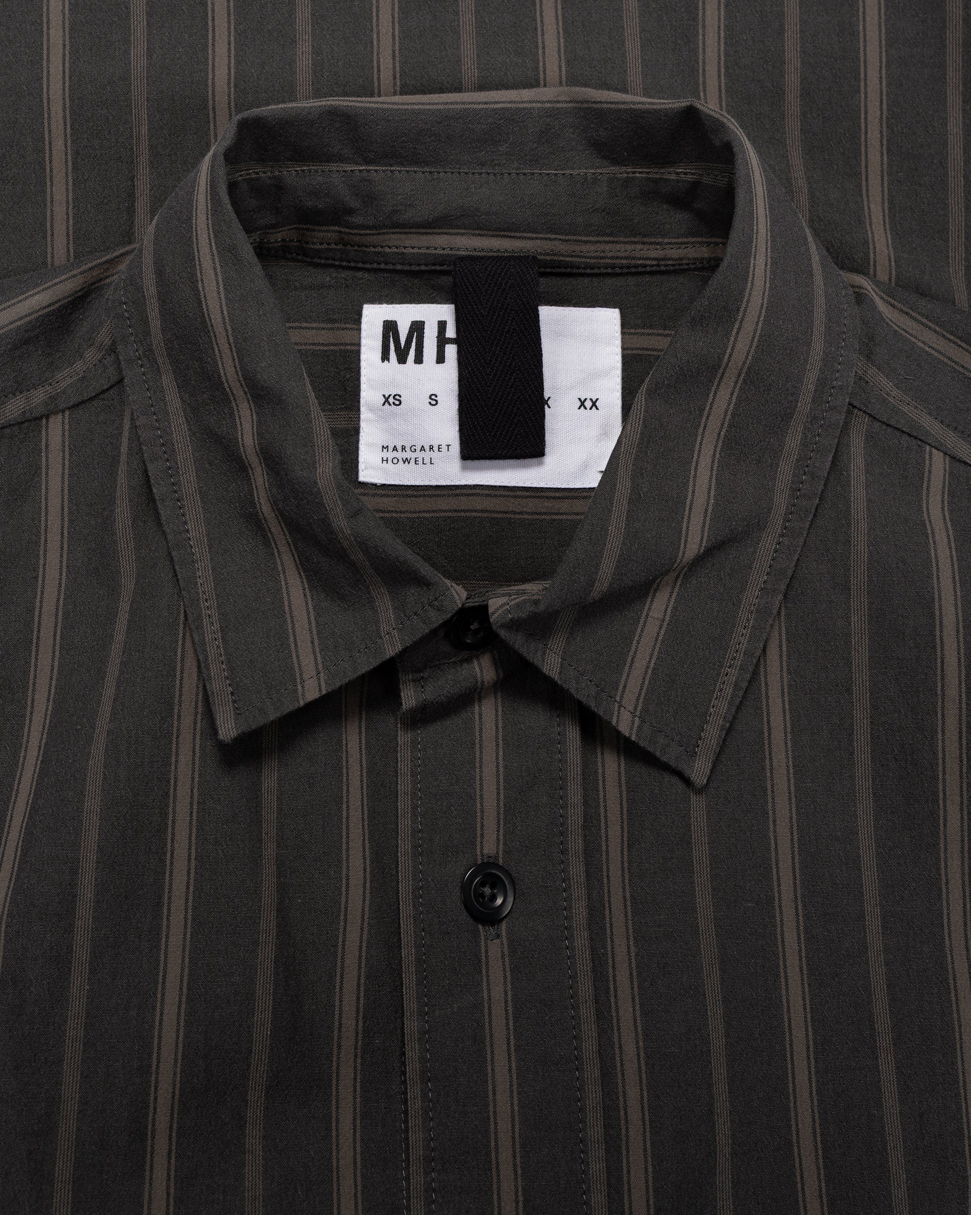 lost & found Margaret Howell MHL Basic Shirt Bold Stripe Cotton Off Black/Khaki