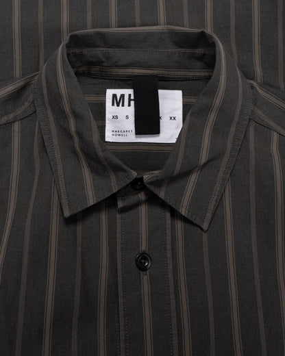 lost & found Margaret Howell MHL Basic Shirt Bold Stripe Cotton Off Black/Khaki