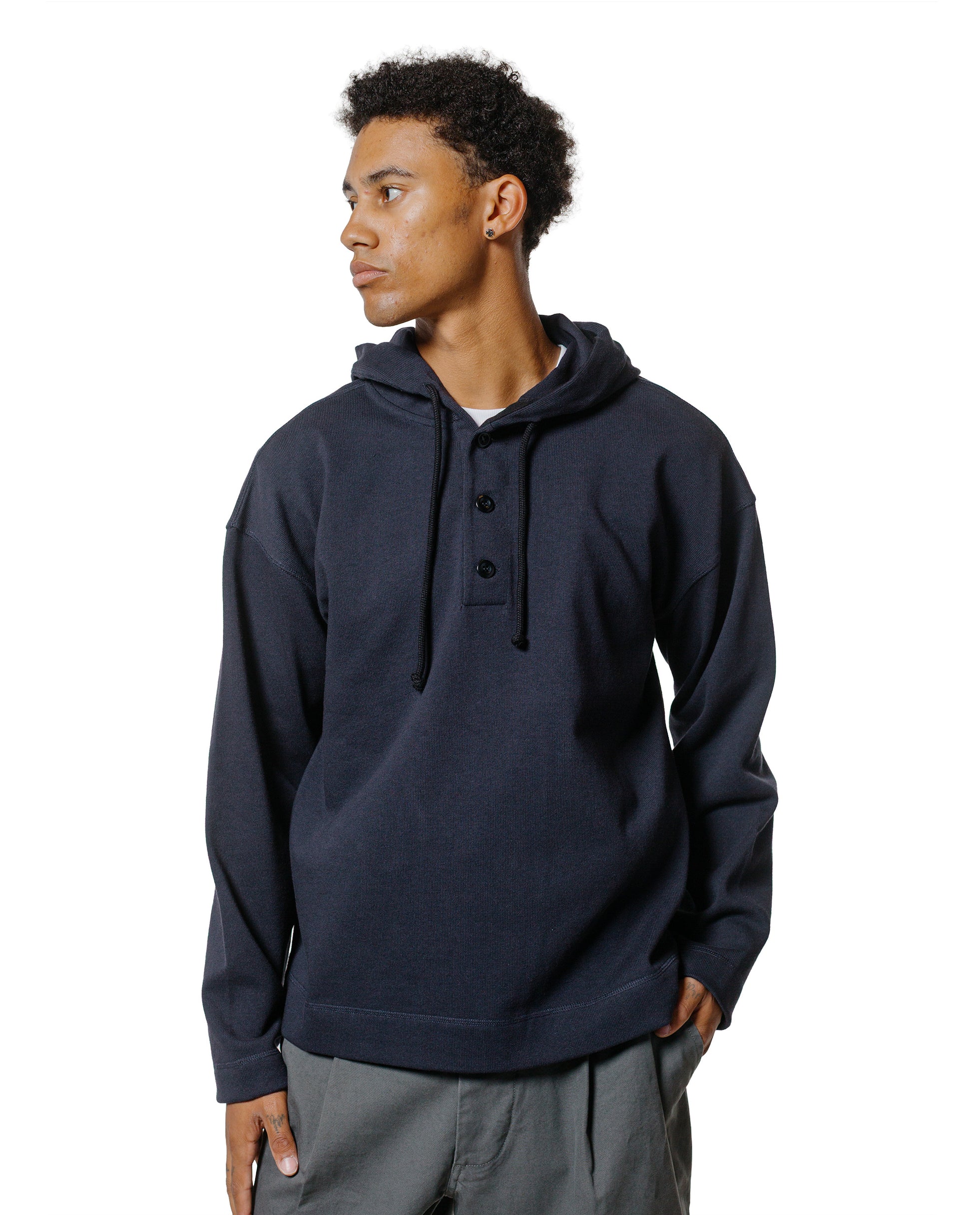 lost & found Margaret Howell MHL Button Hoodie Open End Jersey Ink