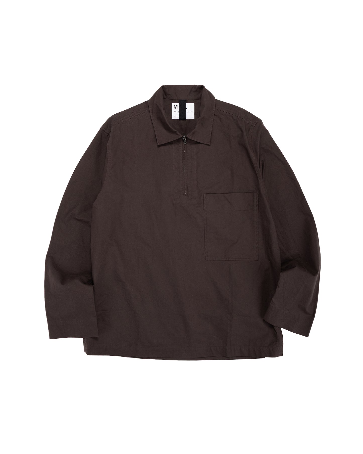 lost & found Margaret Howell MHL Long Sleeve Half Zip Shirt Cotton Canvas Shirting Earth