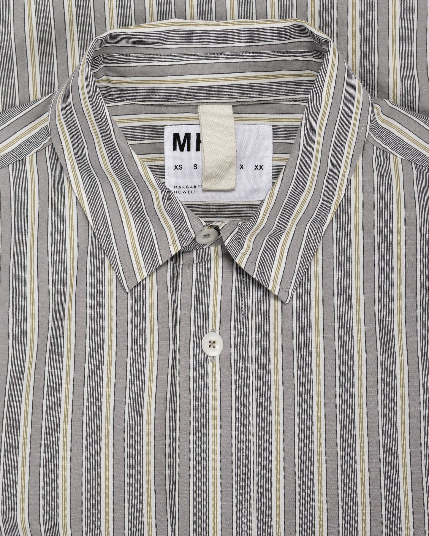 lost & found Margaret Howell MHL Overall Shirt Pyjama Stripe Cotton Off White/Grey/Zest