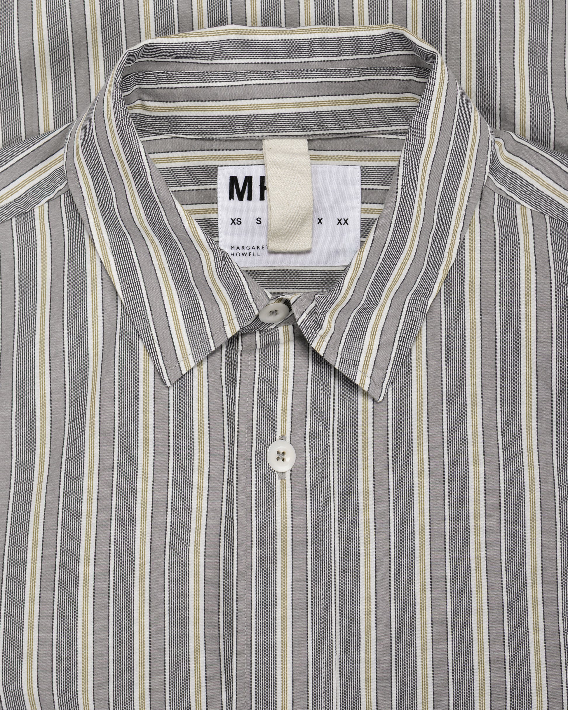 lost & found Margaret Howell MHL Overall Shirt Pyjama Stripe Cotton Off White/Grey/Zest