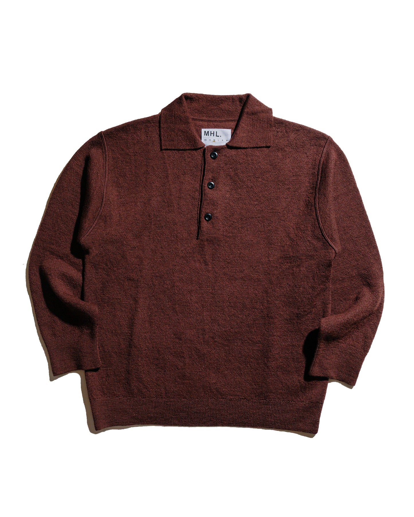 lost & found Margaret Howell MHL Oversized Knitted Polo Dry Wool Dark Brown