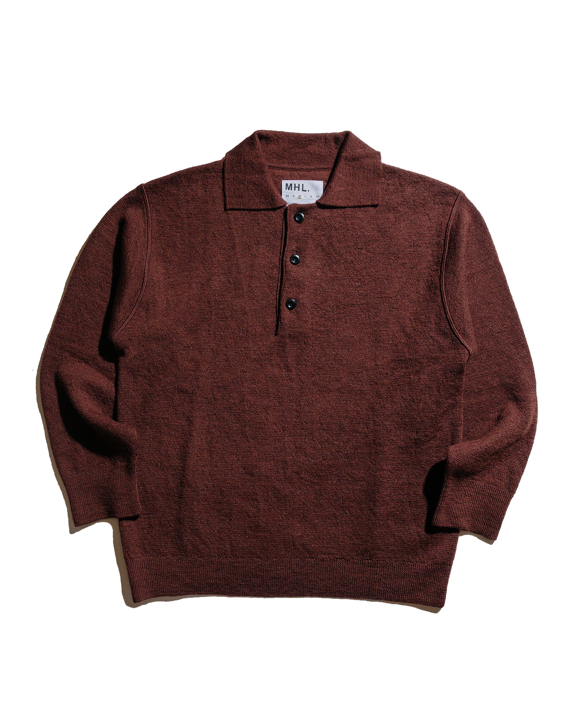 lost & found Margaret Howell MHL Oversized Knitted Polo Dry Wool Dark Brown