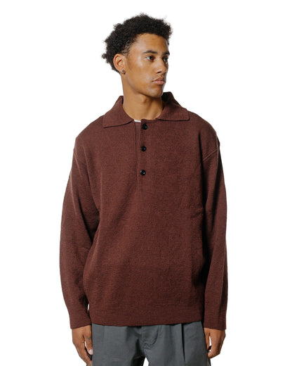 lost & found Margaret Howell MHL Oversized Knitted Polo Dry Wool Dark Brown