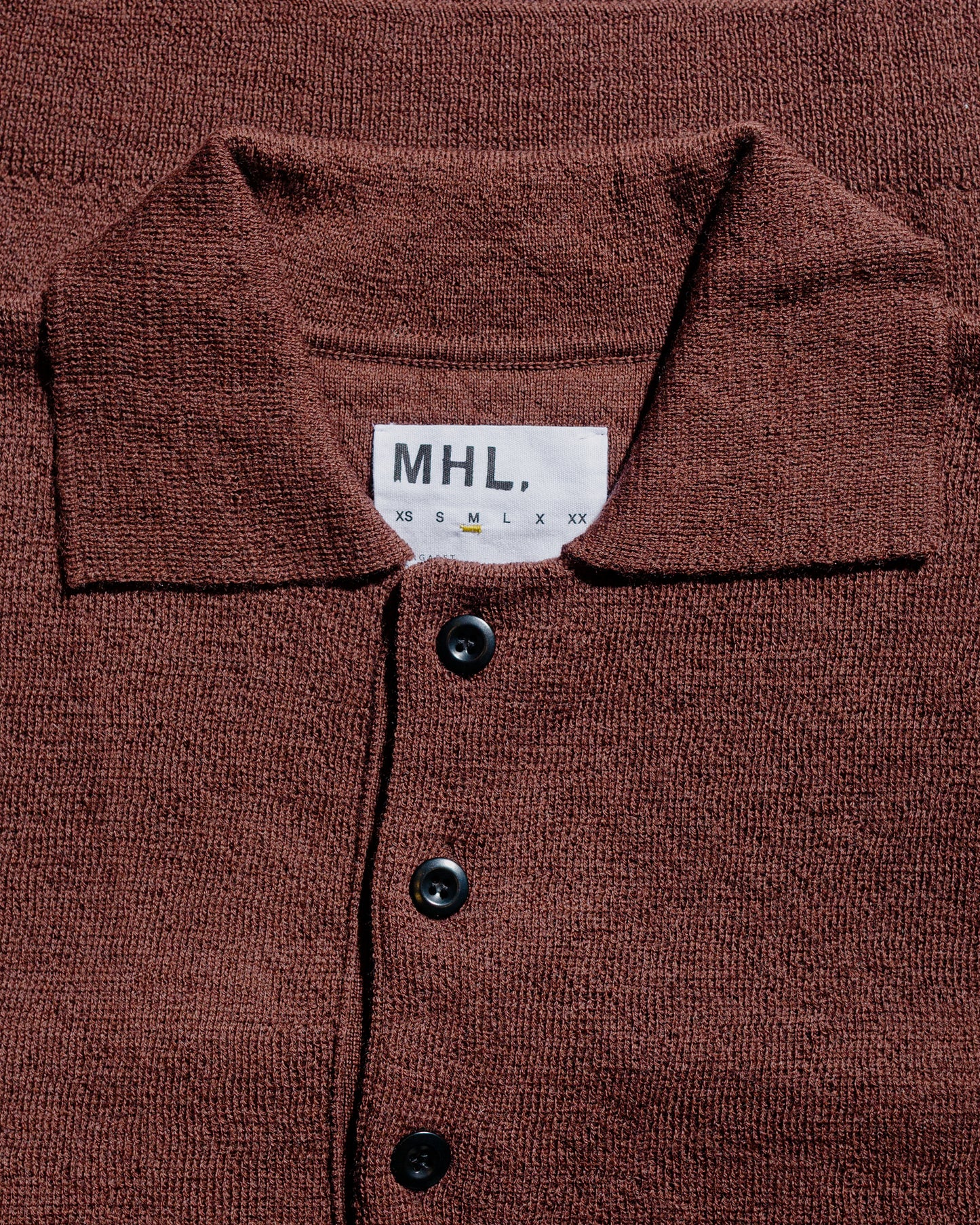 lost & found Margaret Howell MHL Oversized Knitted Polo Dry Wool Dark Brown