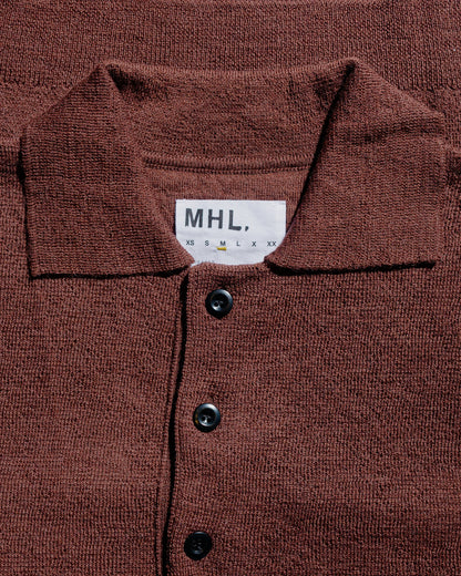 lost & found Margaret Howell MHL Oversized Knitted Polo Dry Wool Dark Brown