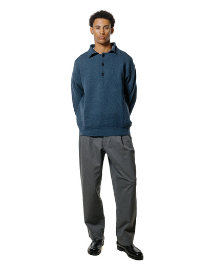 lost & found Margaret Howell MHL Oversized Knitted Polo Dry Wool Uniform Blue