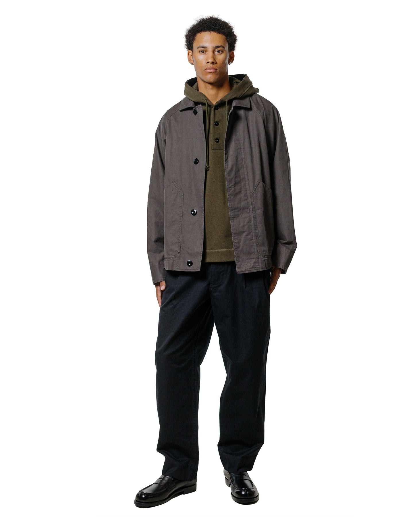 lost & found Margaret Howell MHL Raglan Jacket Plain Cotton Drill Ebony