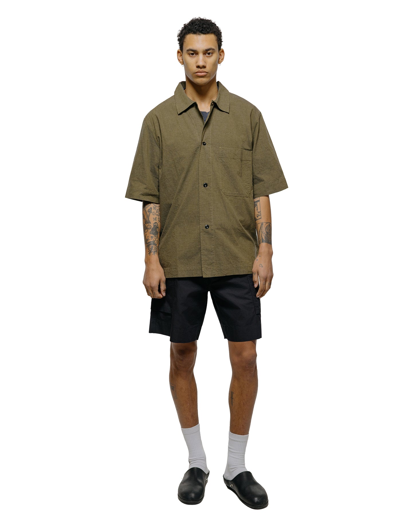 lost & found Margaret Howell MHL S/S PJ Shirt Dry Cotton End On End Moss
