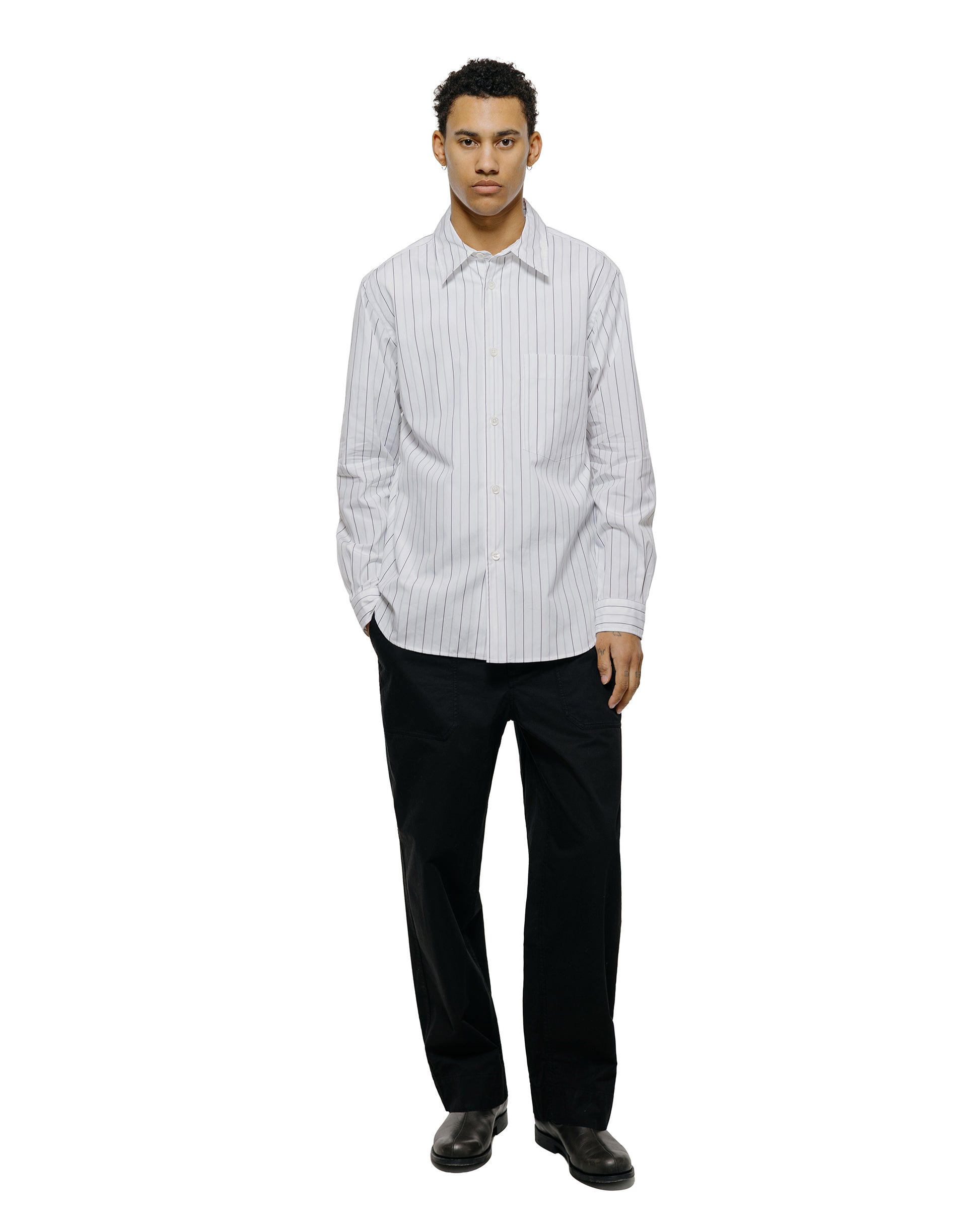 lost & found Margaret Howell Margaret Howell Basic Shirt Wide Graphic Stripe Cotton White/Charcoal