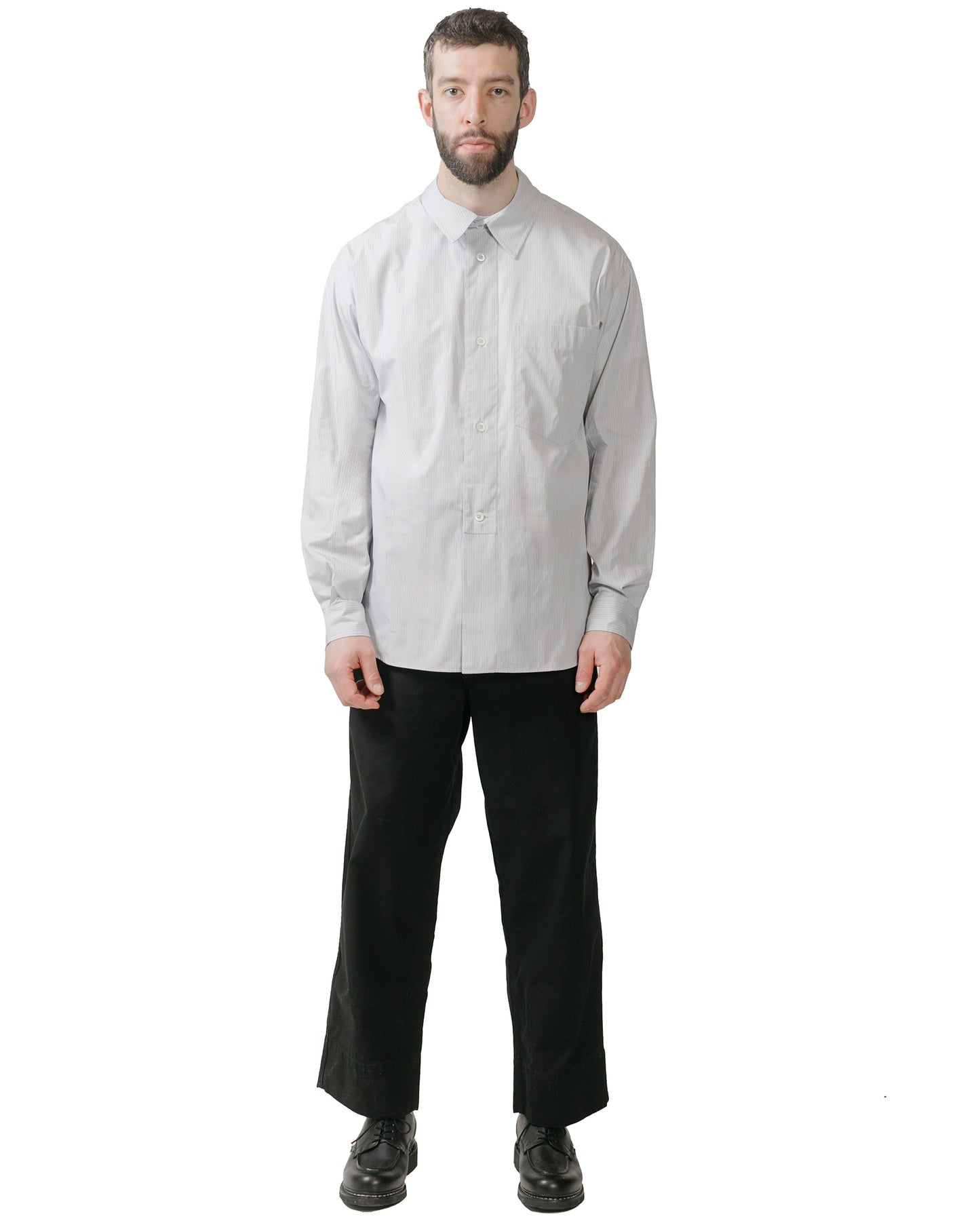 lost & found Margaret Howell Margaret Howell Half Placket Shirt Fine Stripe Cotton Poplin Grey/White