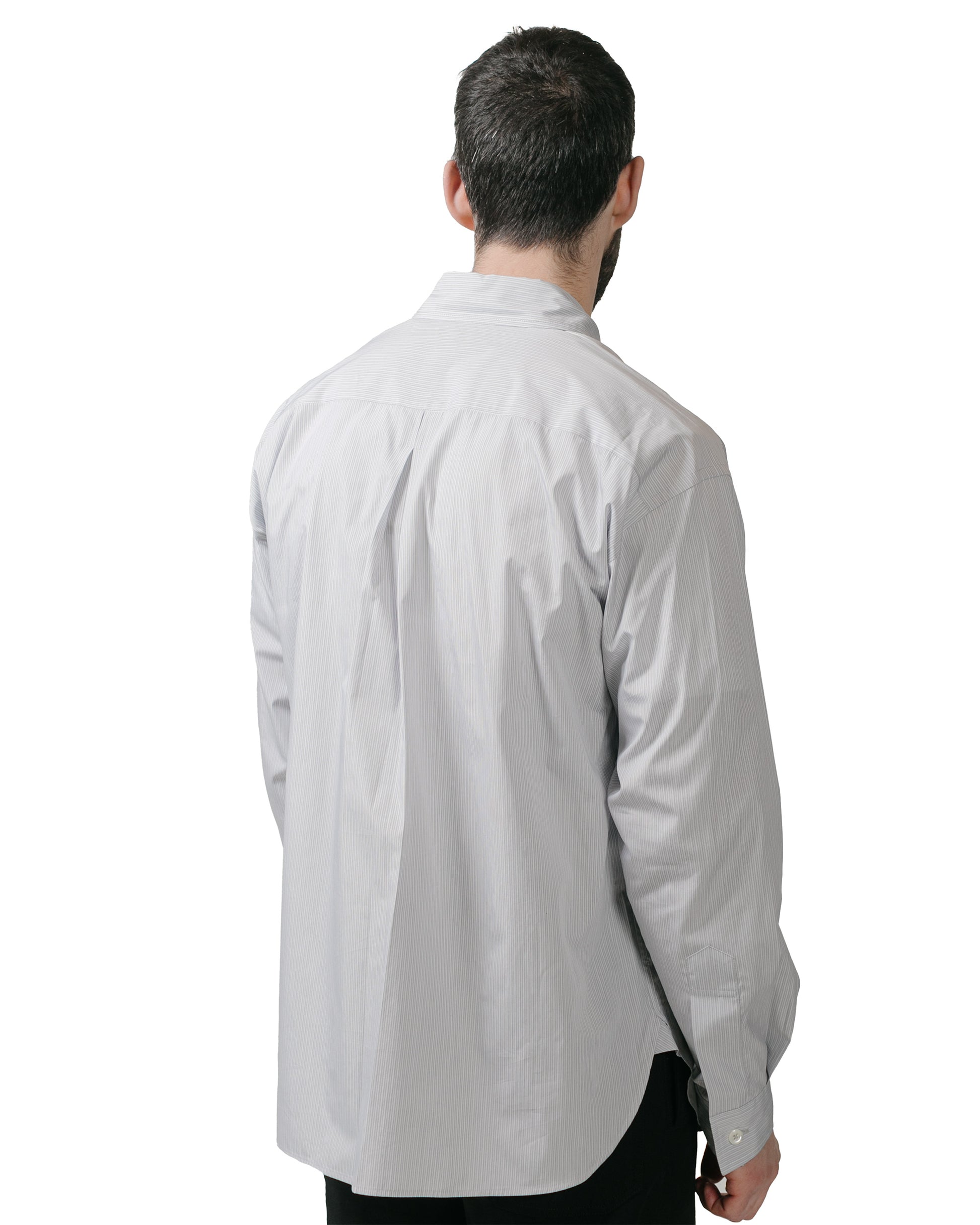 lost & found Margaret Howell Margaret Howell Half Placket Shirt Fine Stripe Cotton Poplin Grey/White