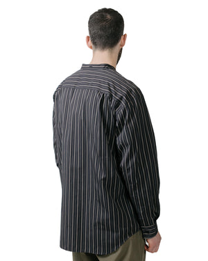 Margaret Howell Oversized Collarless Shirt Triple Stripe Cotton BlackStone model back