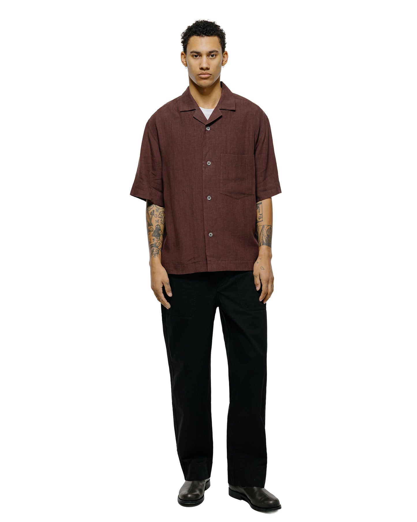 lost & found Margaret Howell Margaret Howell Revere Collar Shirt Soft Linen Poplin Mahogony