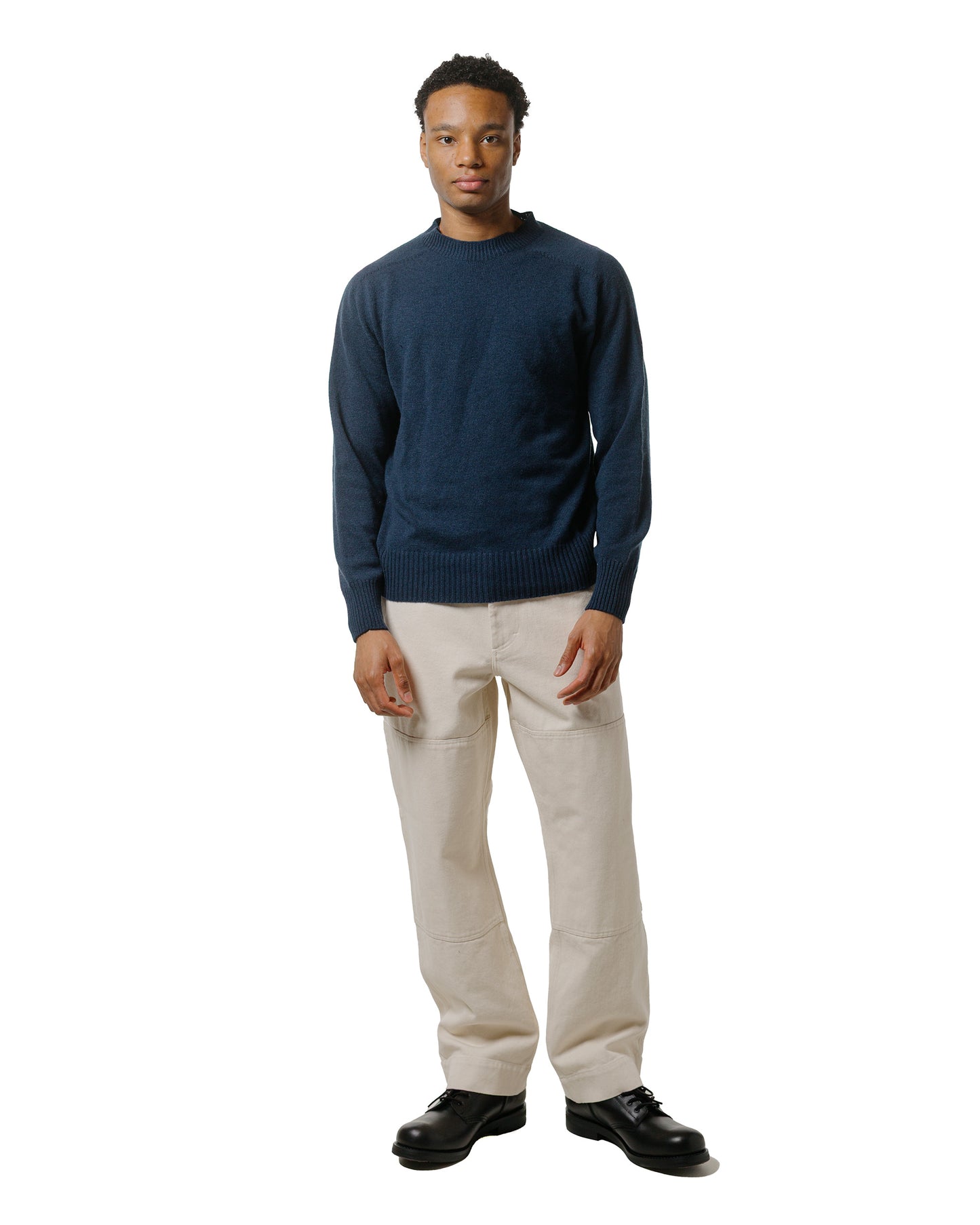 lost & found Margaret Howell Margaret Howell Seamless Crew Neck Cashmere Cotton Ocean Blue