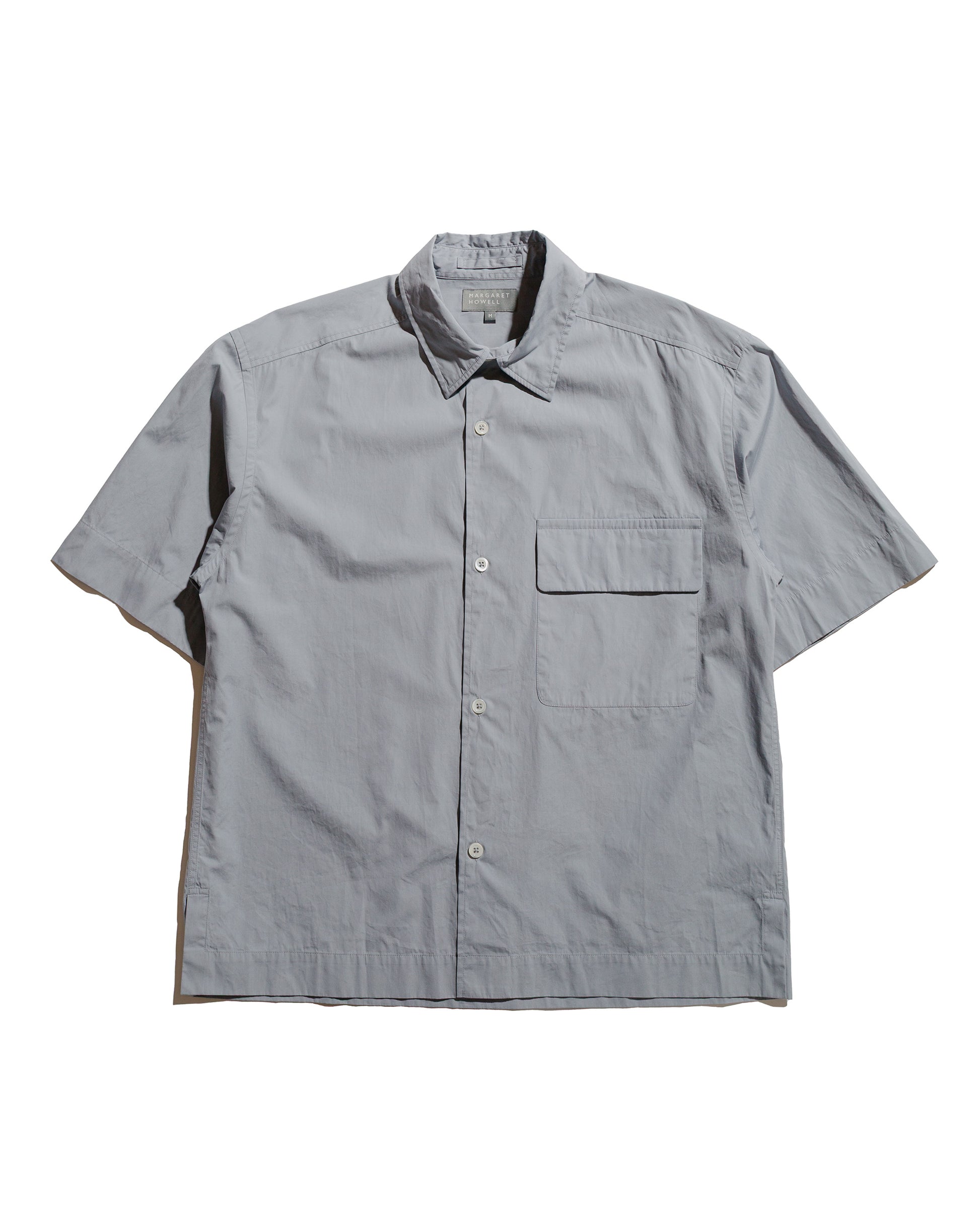 lost & found Margaret Howell Margaret Howell Short Sleeve Flap Pocket Shirt Compact Cotton Plainweave Pewter