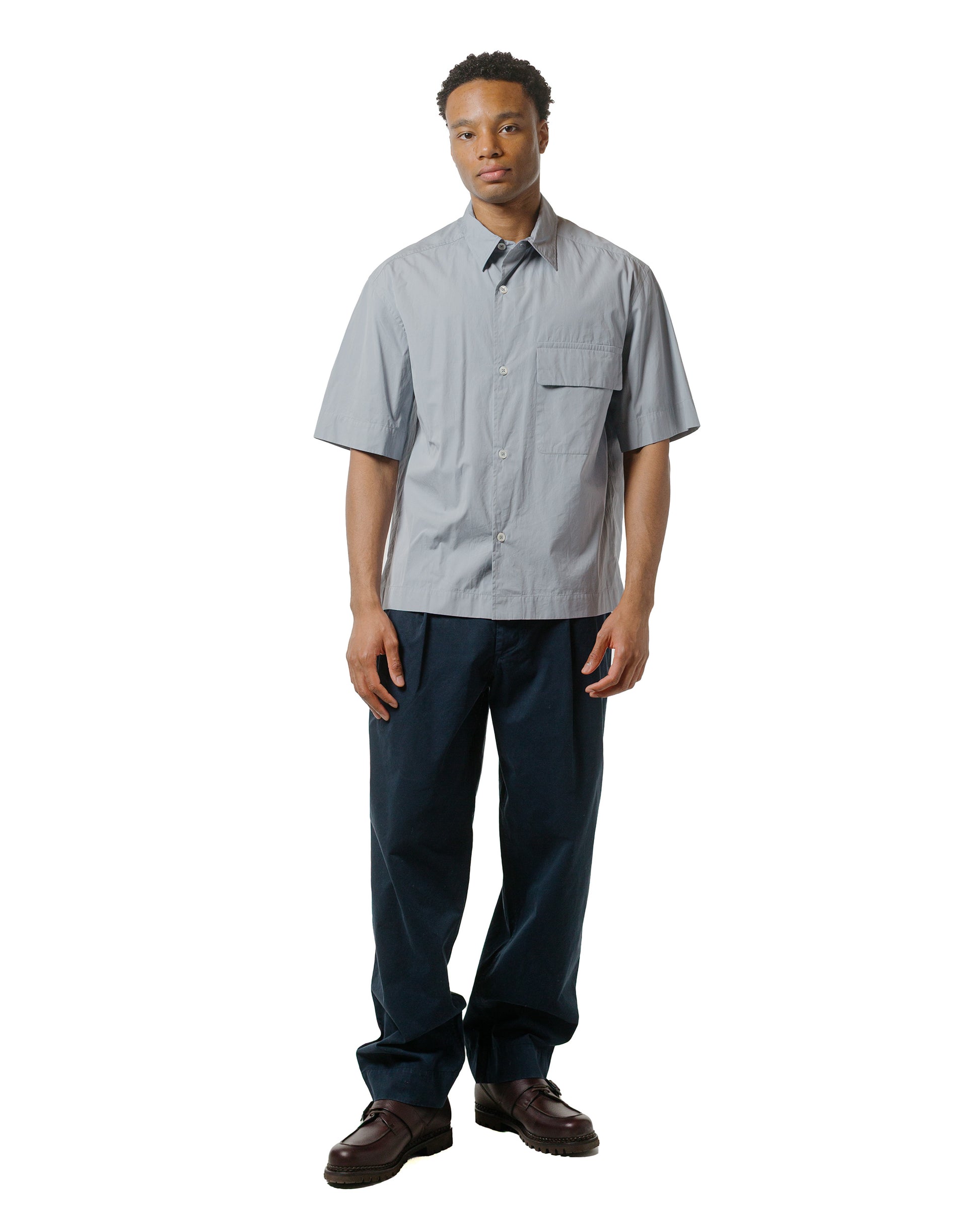 lost & found Margaret Howell Margaret Howell Short Sleeve Flap Pocket Shirt Compact Cotton Plainweave Pewter