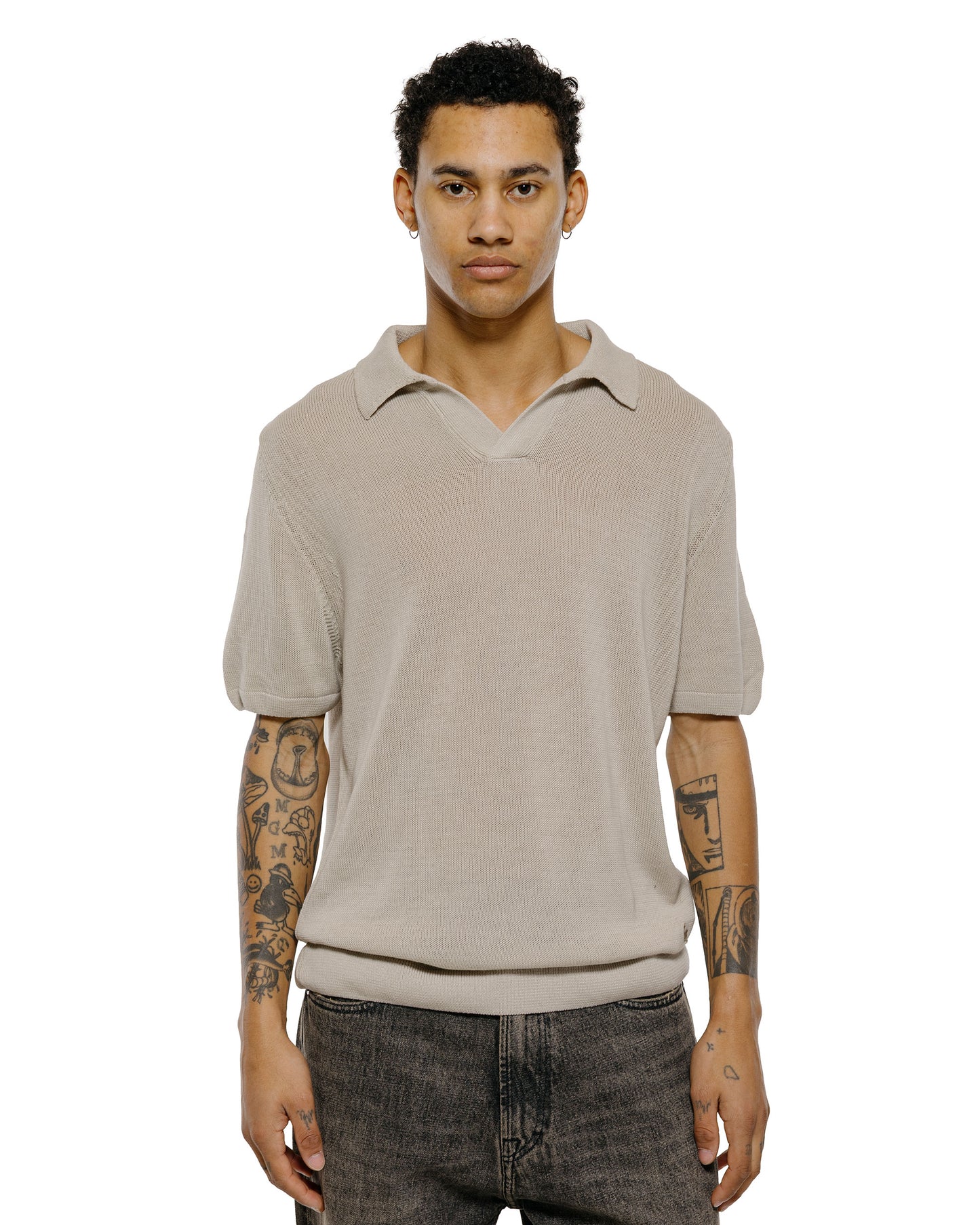 lost & found Merz B. Schwanen Merz B. Schwanen KNITPOLO02 Cotton Short Sleeve Polo Shirt Sand