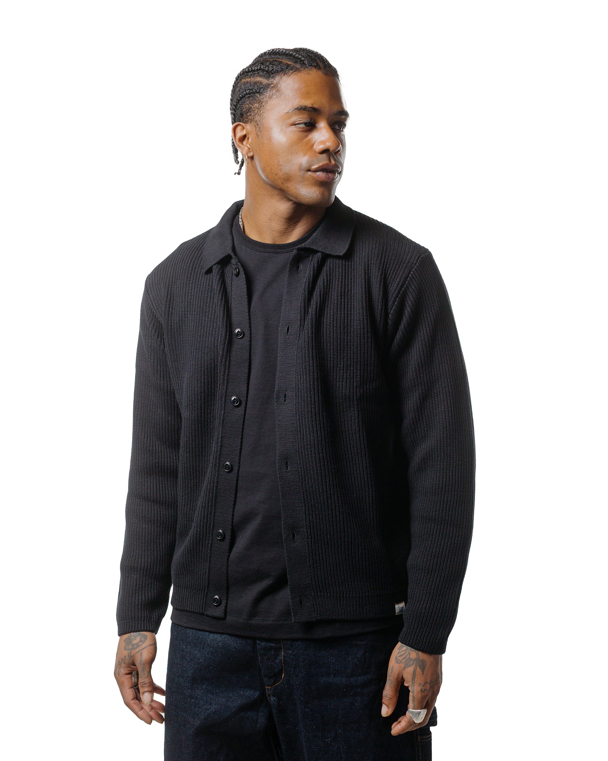 lost & found Merz B. Schwanen Merz B. Schwanen KNITSHIRT05 Ribbed Knitshirt Deep Black
