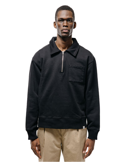 lost & found Merz B. Schwanen Merz B. Schwanen ZIP03 Authentic Fleece Polo Collared Half-Zip Cotton Sweatshirt Deep Black