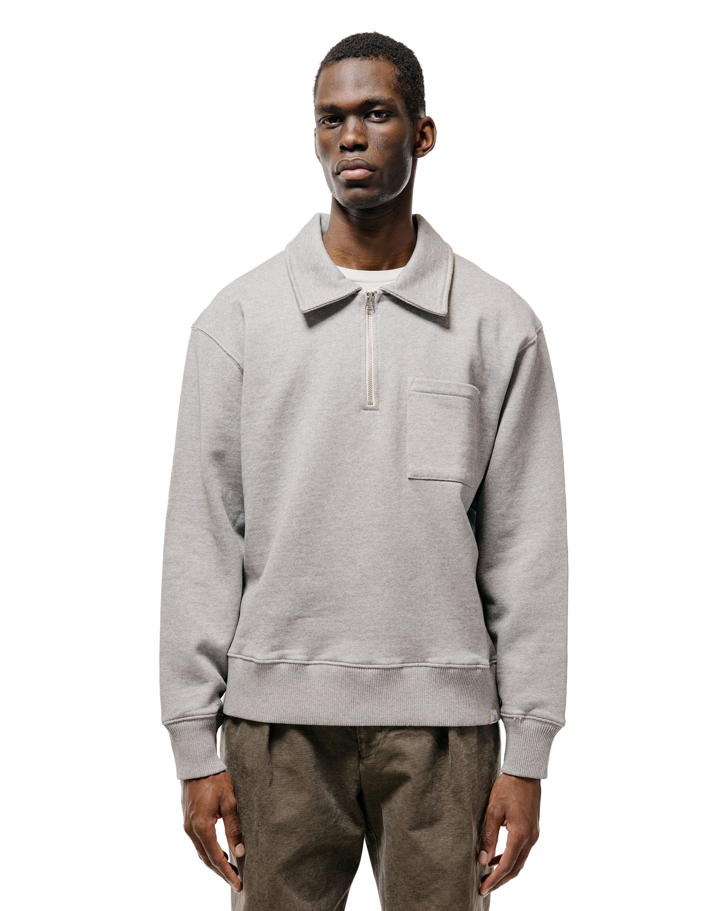 lost & found Merz B. Schwanen Merz B. Schwanen ZIP03 Authentic Fleece Polo Collared Half-Zip Cotton Sweatshirt Grey