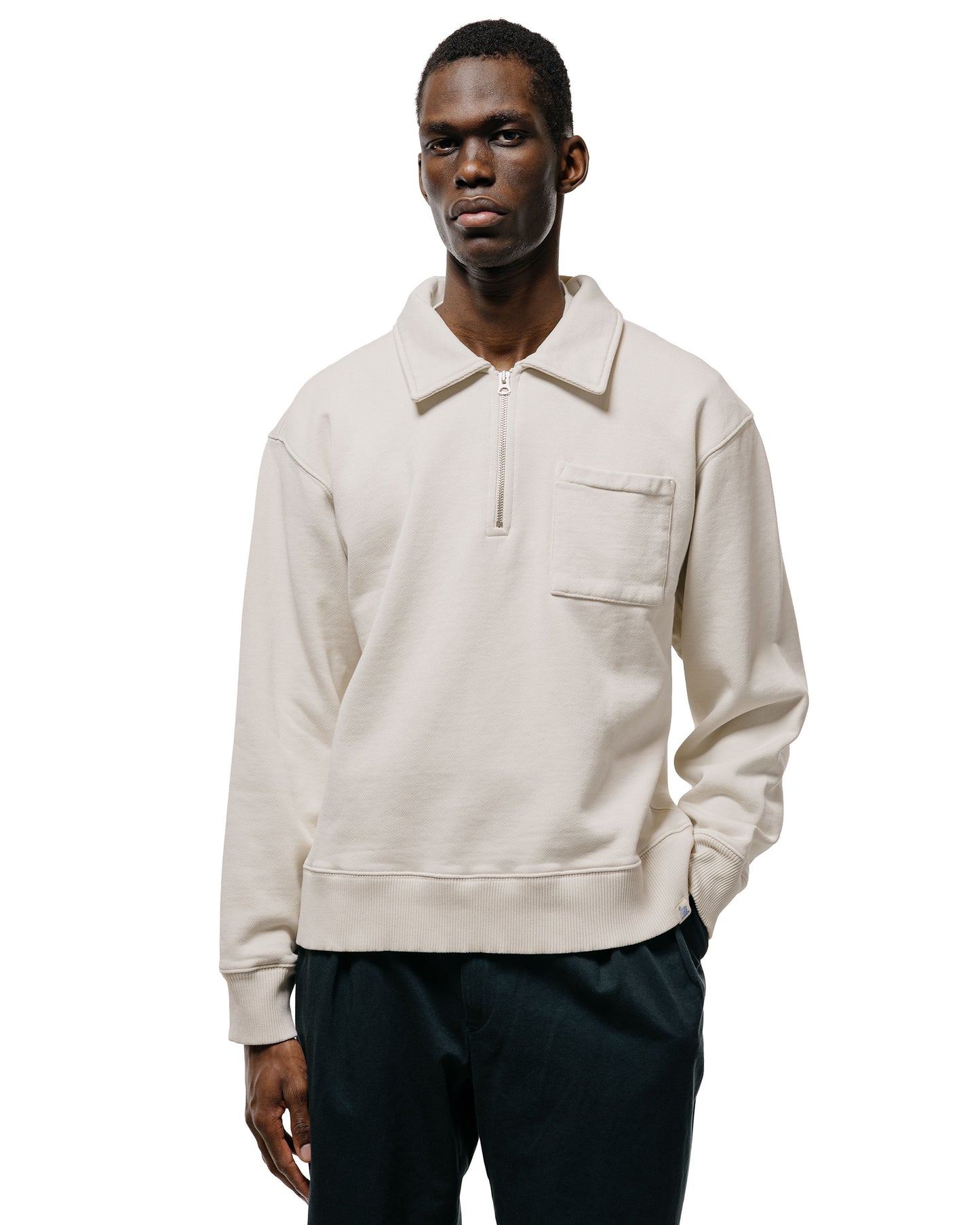 lost & found Merz B. Schwanen Merz B. Schwanen ZIP03 Authentic Fleece Polo Collared Half-Zip Cotton Sweatshirt Nature