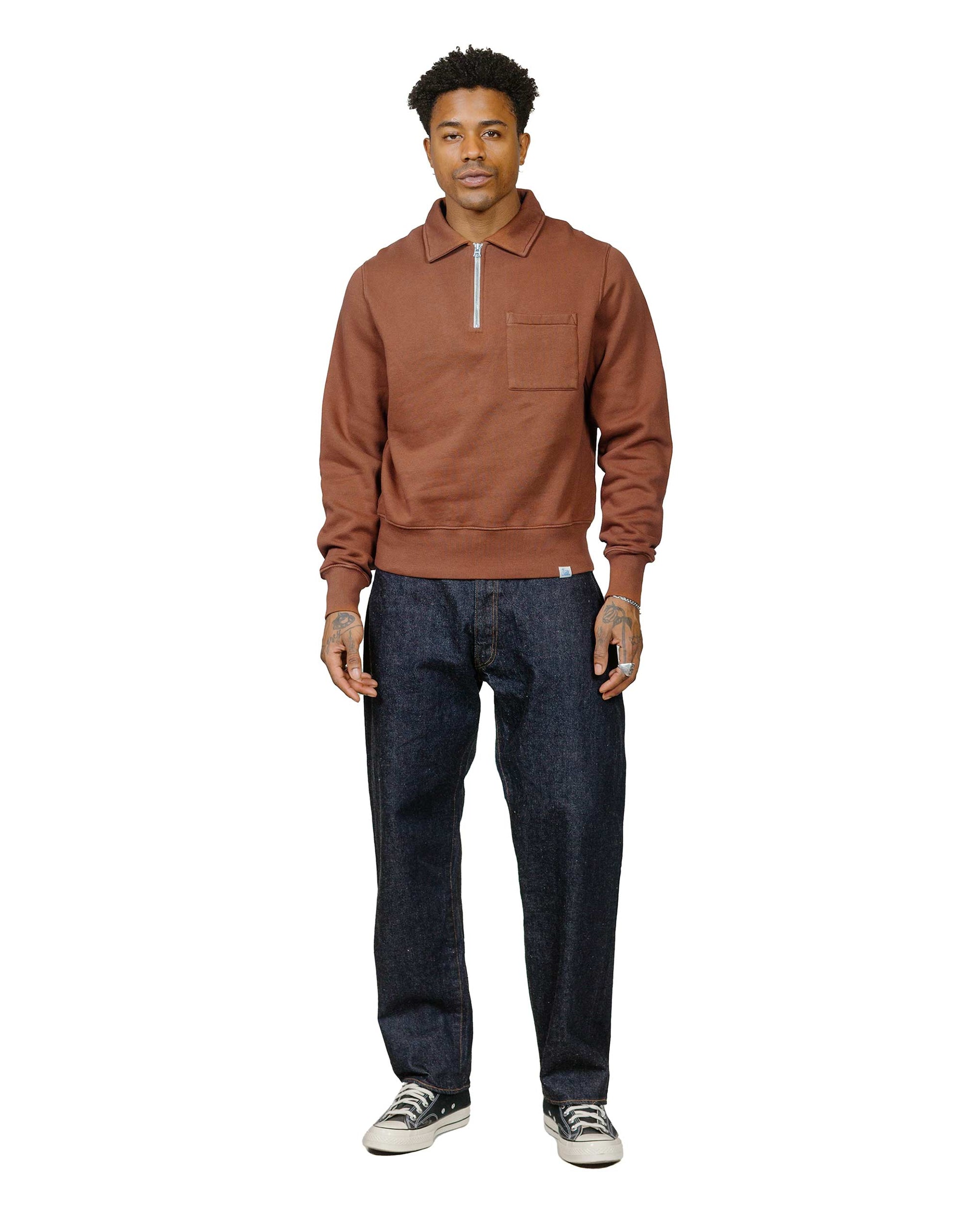 lost & found Merz B. Schwanen Merz B. Schwanen ZIPC01 Zip Collar Sweatshirt Chestnut