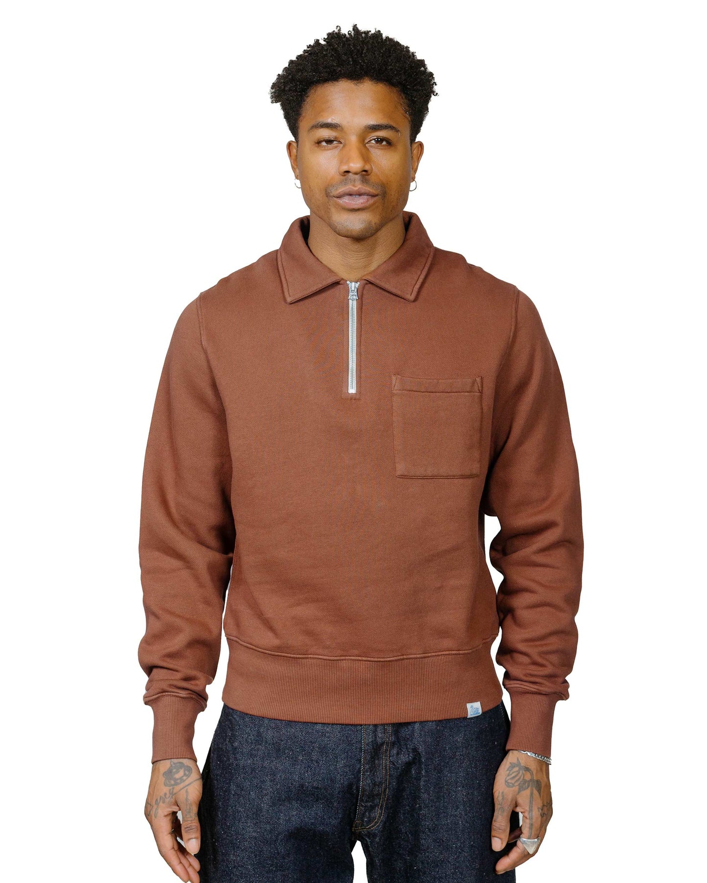 lost & found Merz B. Schwanen Merz B. Schwanen ZIPC01 Zip Collar Sweatshirt Chestnut