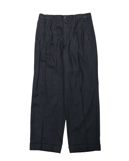 lost & found MotivMfg MotivMfg Robert Trousers Herringbone Tussah Silk Suiting Dark Navy
