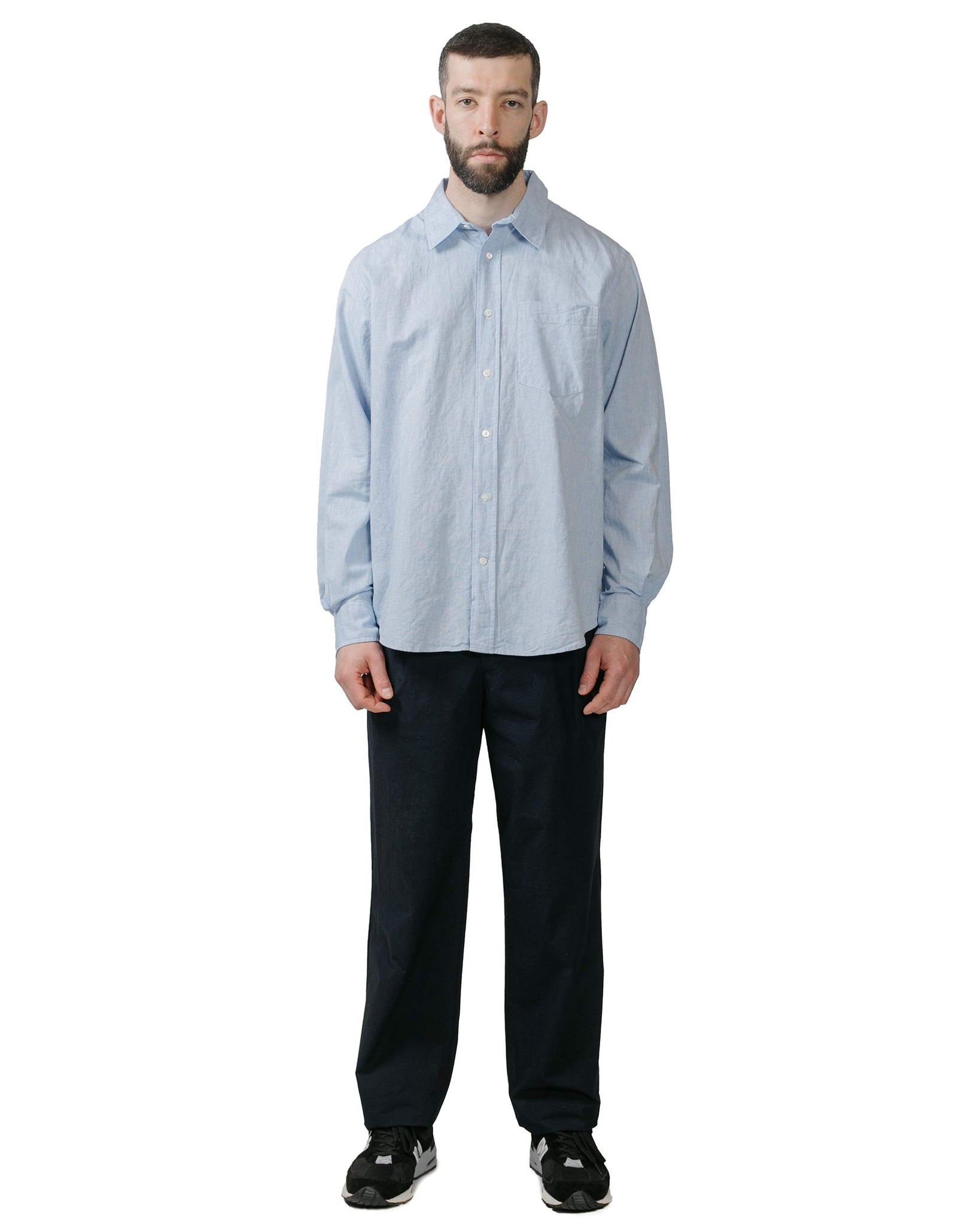 Norse Projects Algot Relaxed Cotton Linen Shirt Pale Blue model full