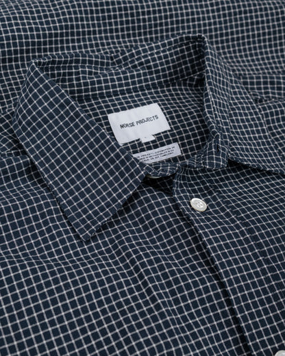 lost & found Norse Projects Norse Projects Espevik Check Oversized Shirt Dark Navy