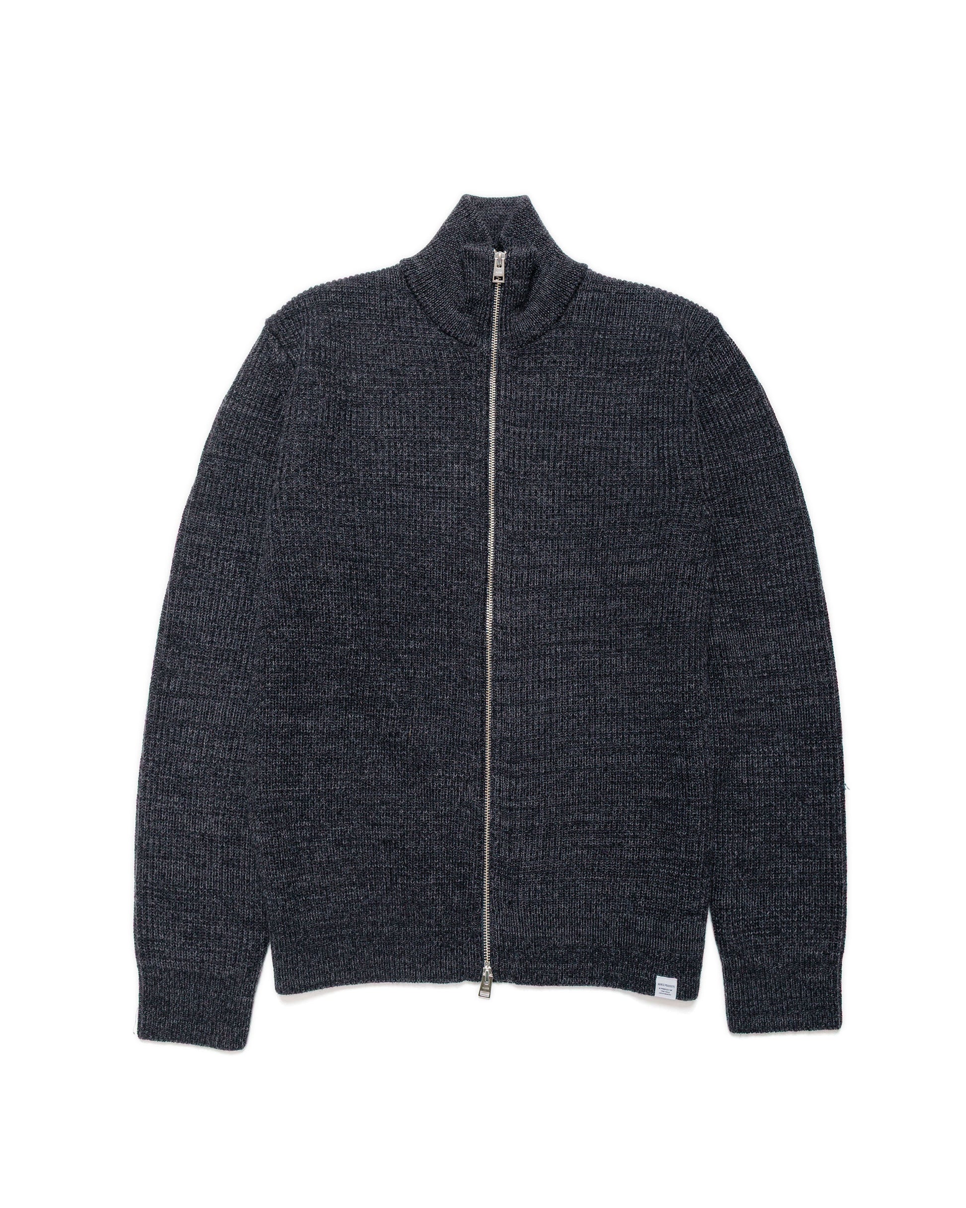 Norse Projects Hagen Wool Cotton Rib Full Zip Jacket Dark Grey Melange