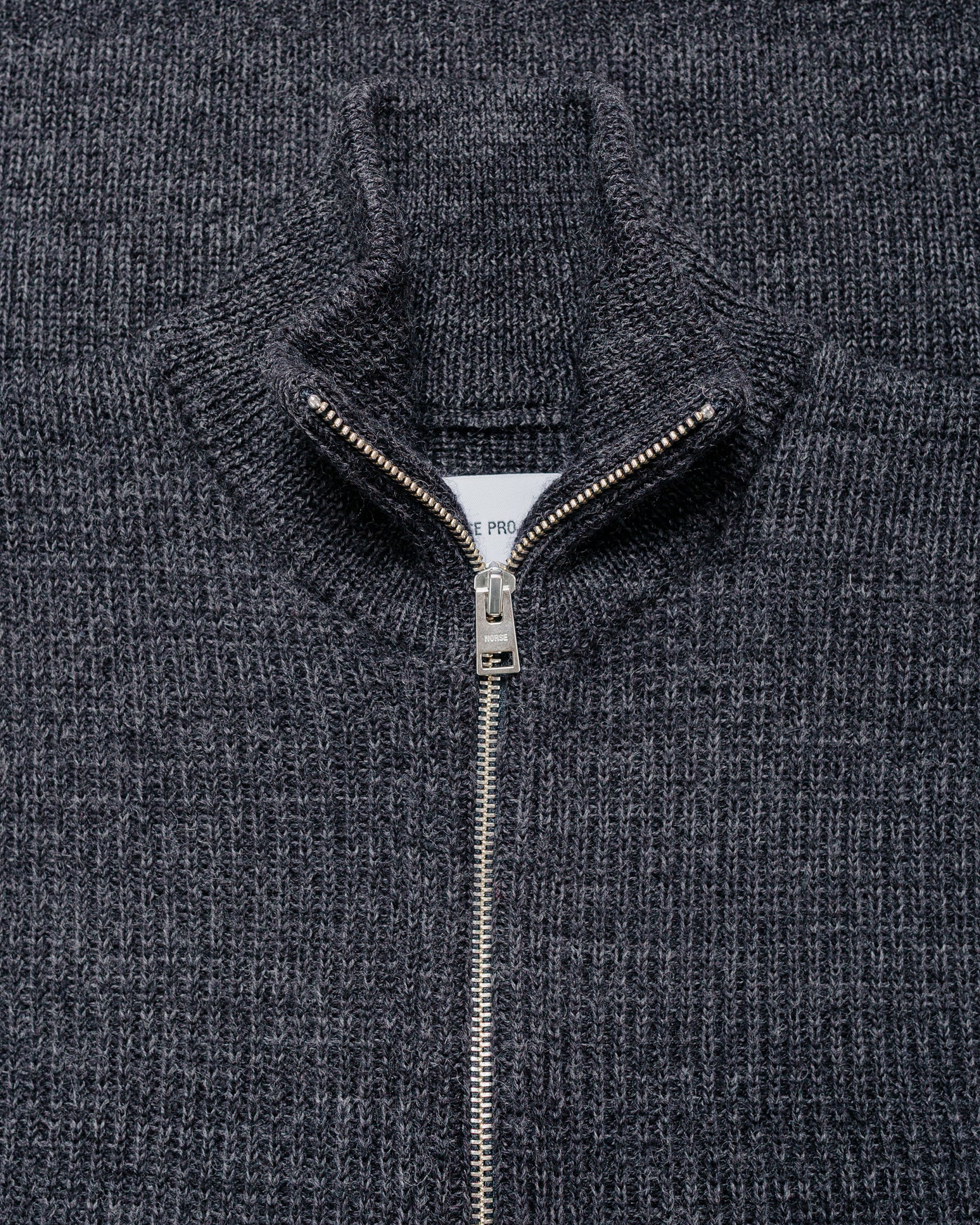 Norse Projects Hagen Wool Cotton Rib Full Zip Jacket Dark Grey Melange