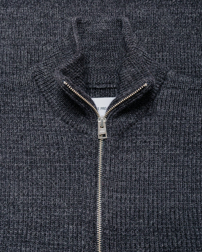 Norse Projects Hagen Wool Cotton Rib Full Zip Jacket Dark Grey Melange