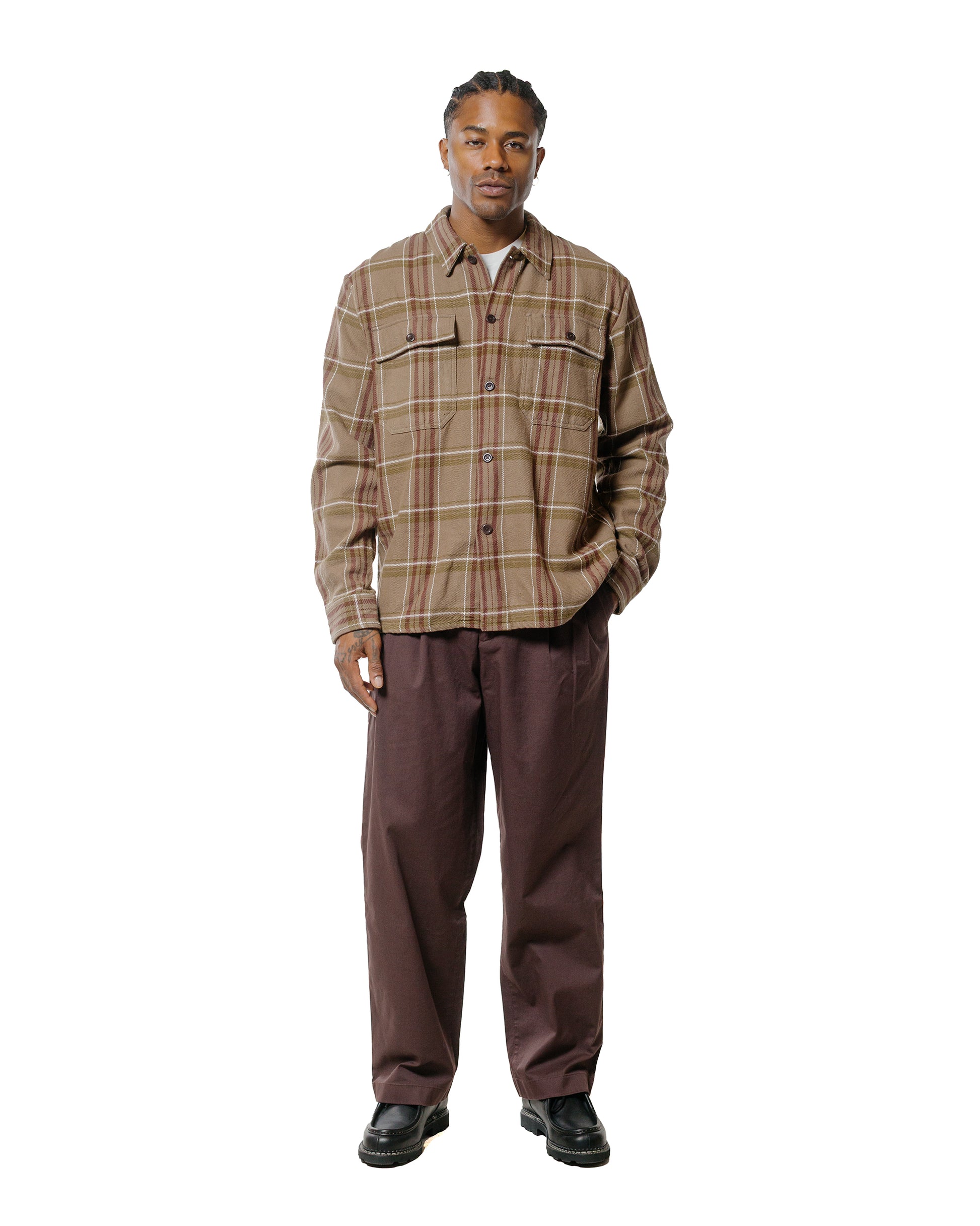 Norse Projects Hjalmer Heavy Twill Check Overshirt Walnut