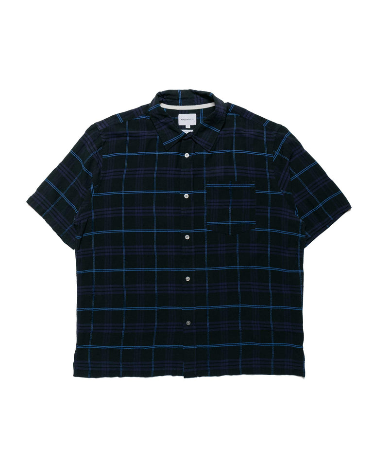 Norse Projects Ivan Relaxed Textured Check SS Shirt Dark Navy