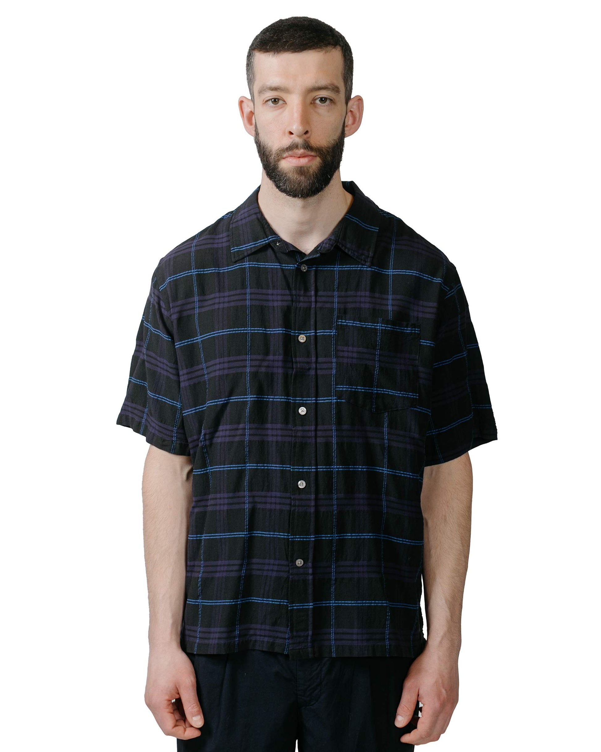 lost & found Norse Projects Norse Projects Ivan Relaxed Textured Check SS Shirt Dark Navy