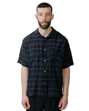 Norse Projects Ivan Relaxed Textured Check SS Shirt Dark Navy model front