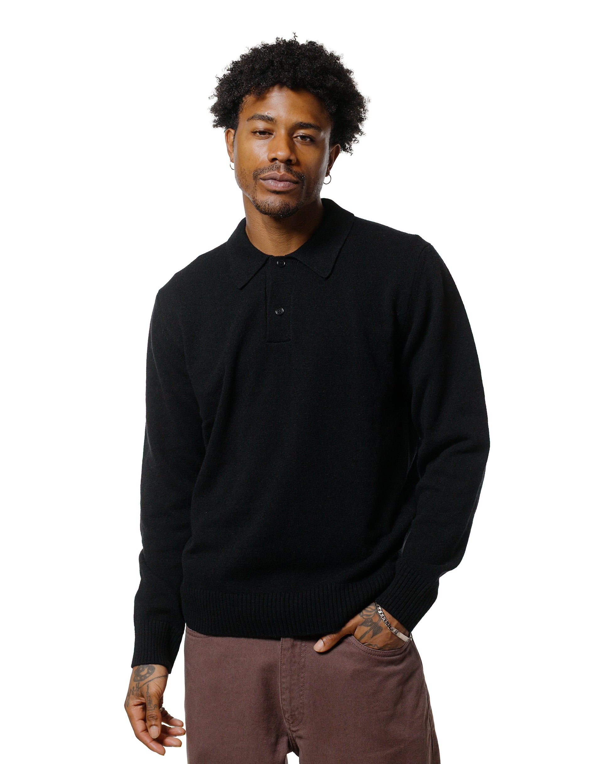 lost & found Norse Projects Norse Projects Standard Merino Lambswool Polo Black
