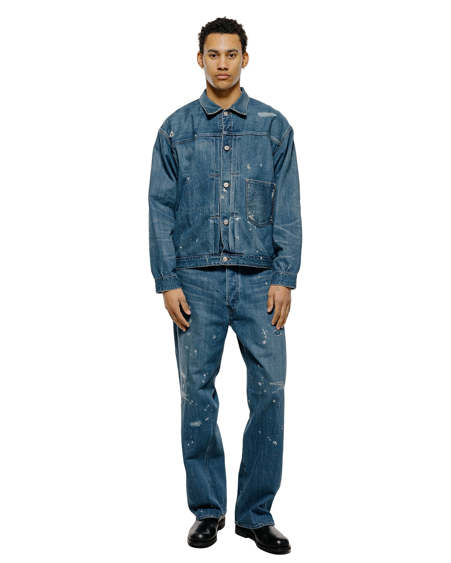 lost & found Old Joe Old Joe Beltless Waist Jean Trouser"990" (Scar Face & Paint) Indigo