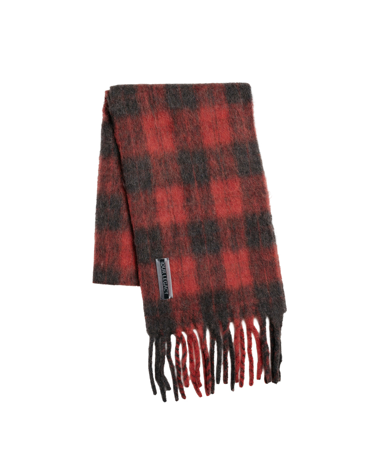 Our Legacy Estate Scarf Burnt Red Plaid Fuzzy Alpaca