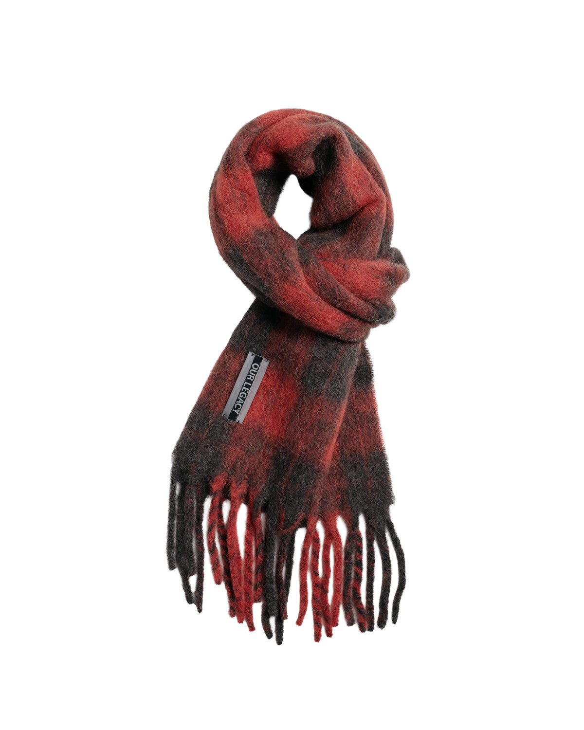 Our Legacy Estate Scarf Burnt Red Plaid Fuzzy Alpaca