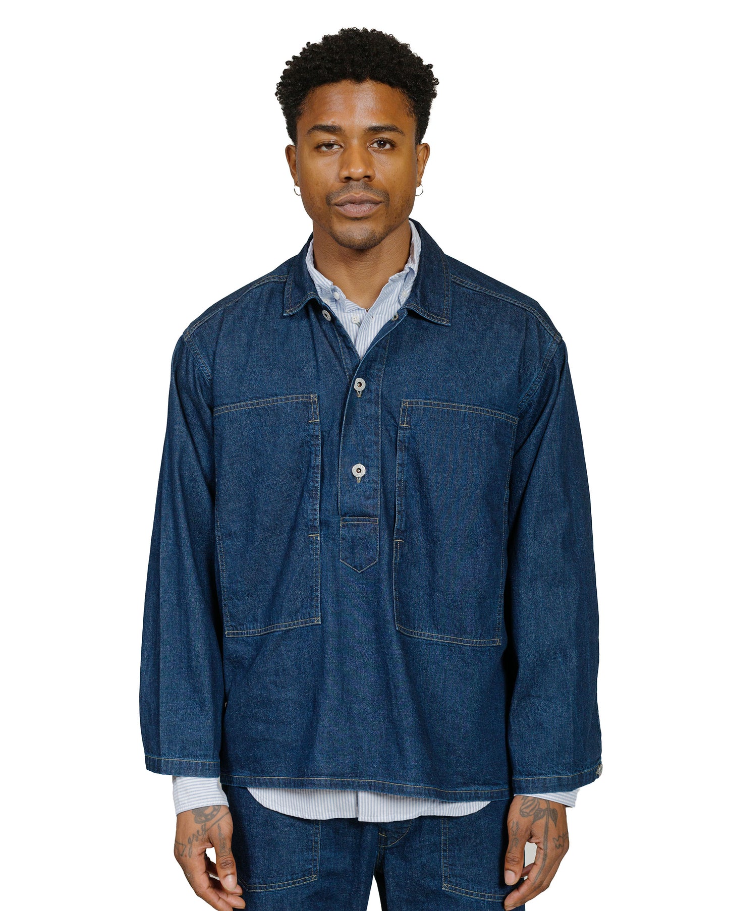 lost & found Post O'Alls Post O'Alls ARMY Shirt Blue Denim w/OD Yellow Stitch Indigo