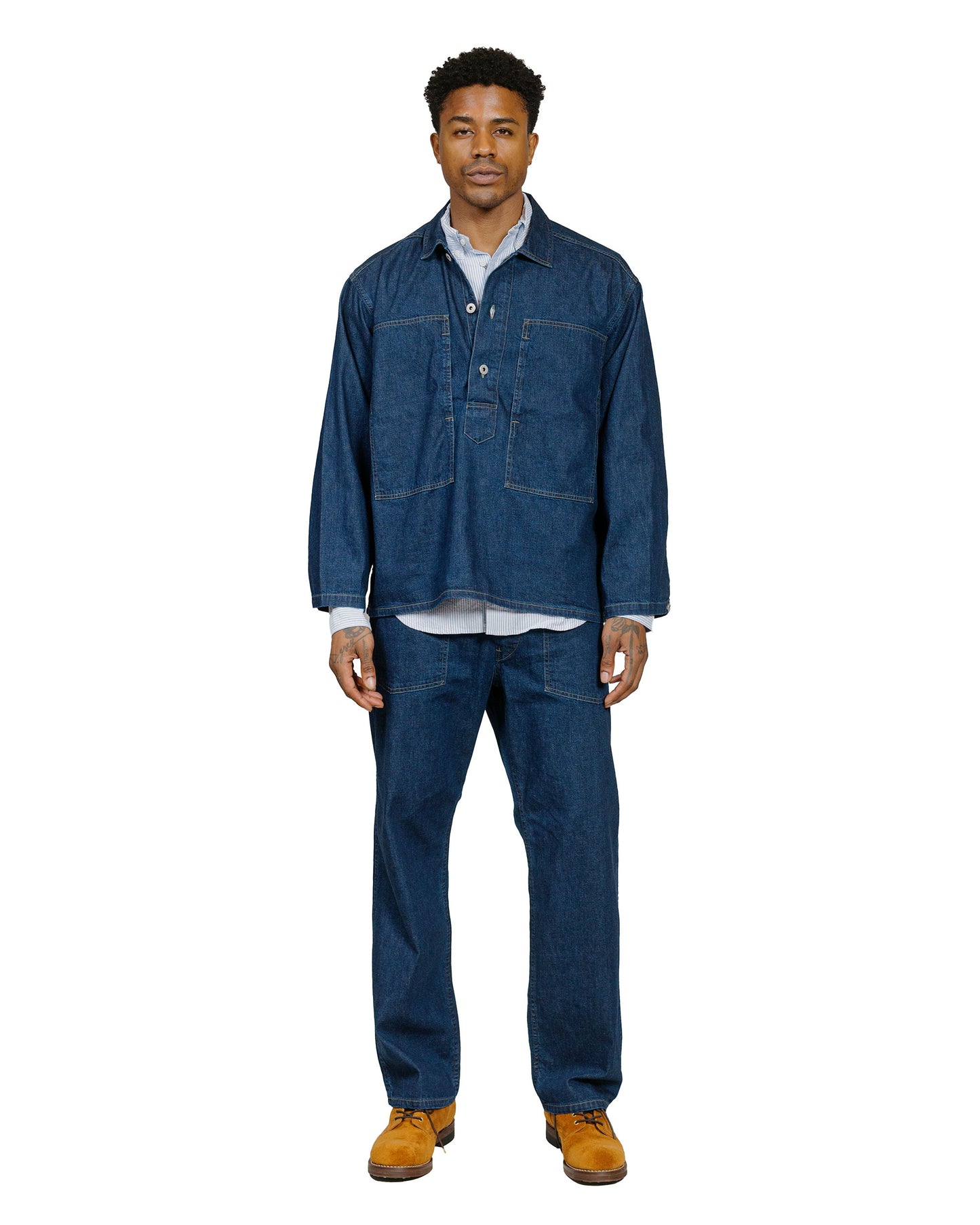 lost & found Post O'Alls Post O'Alls ARMY Shirt Blue Denim w/OD Yellow Stitch Indigo