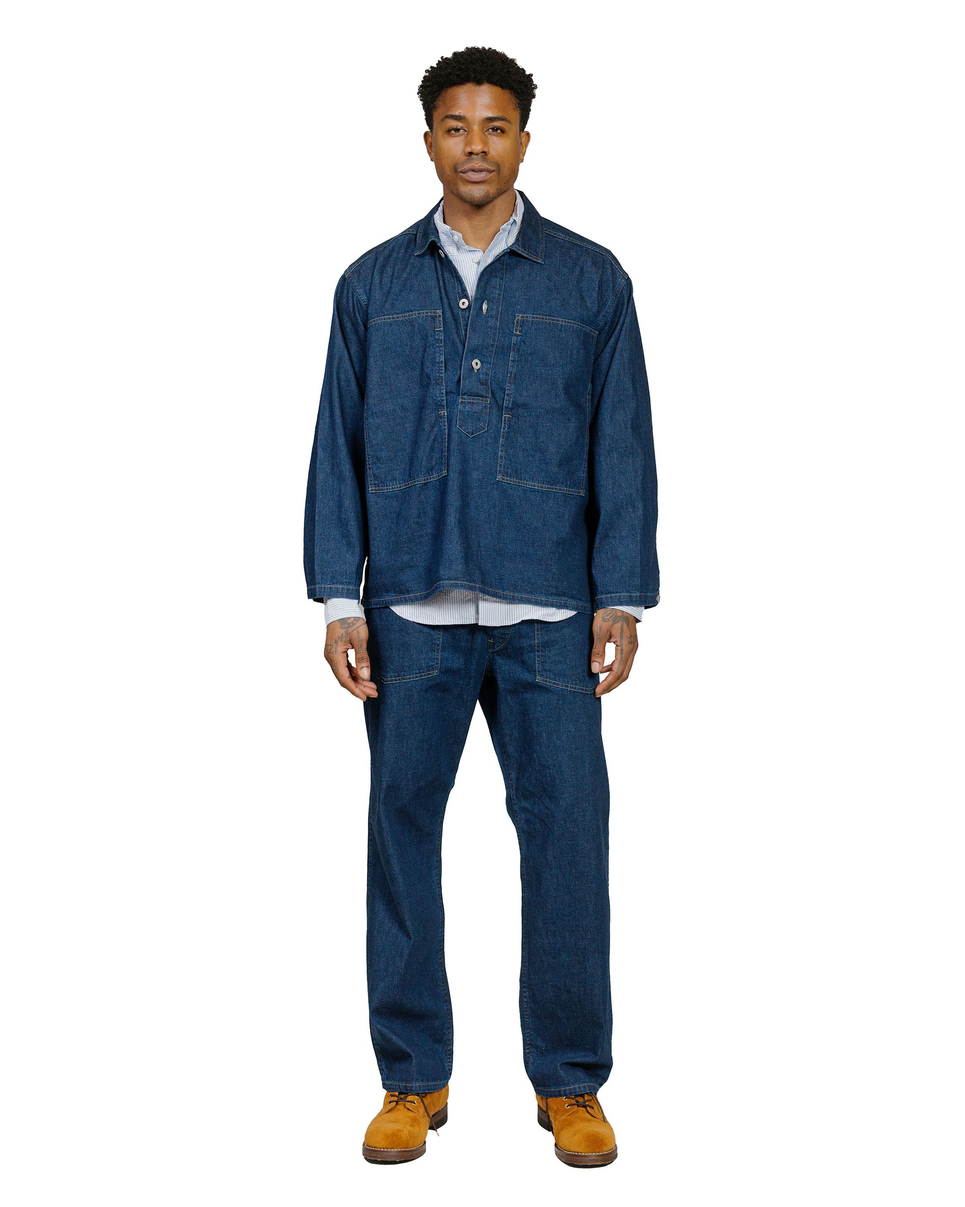 lost & found Post O'Alls Post O'Alls ARMY Shirt Blue Denim w/OD Yellow Stitch Indigo