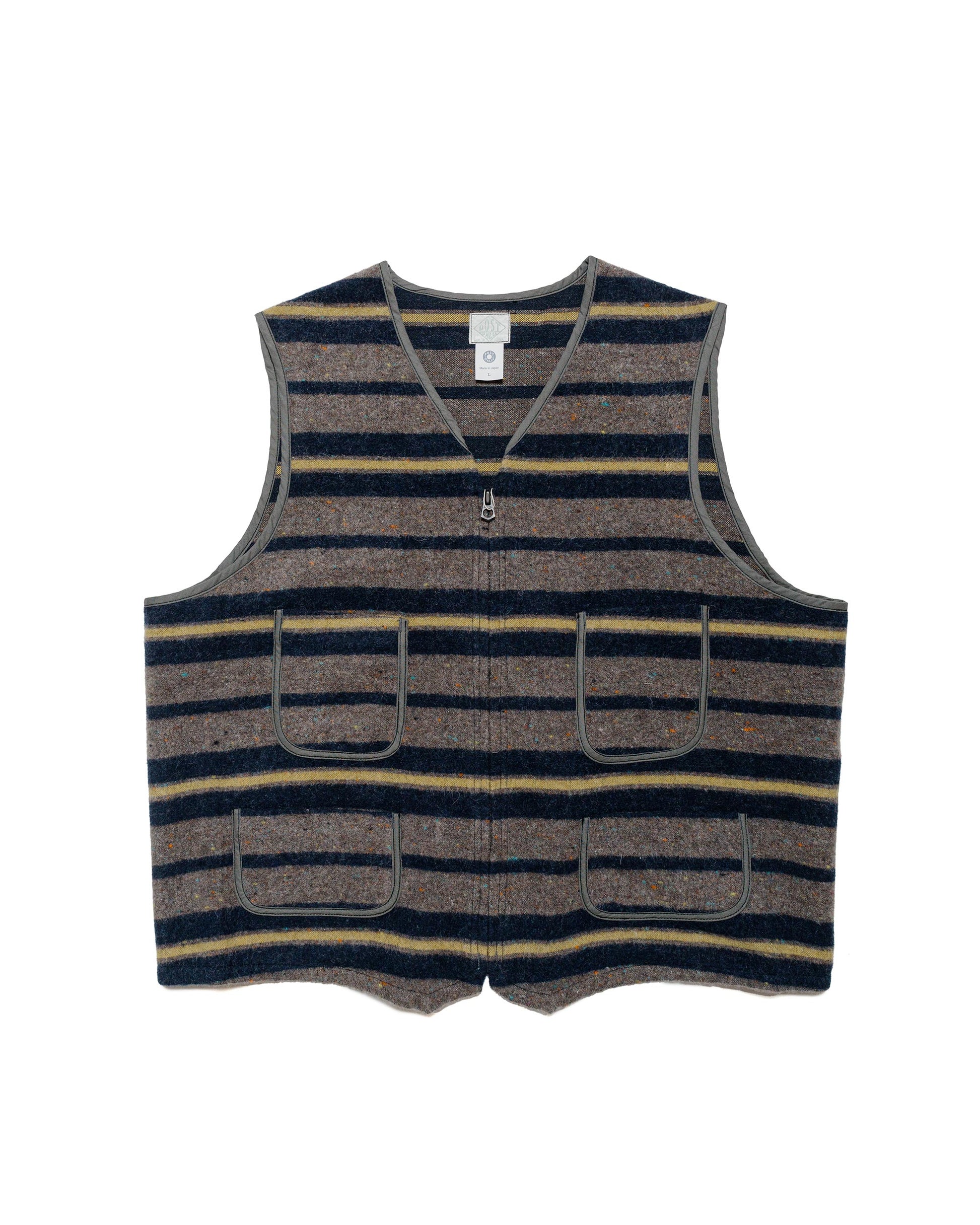 lost & found Post O'Alls Post O'Alls Fleece Vest Trashed Wool Navy Stripe